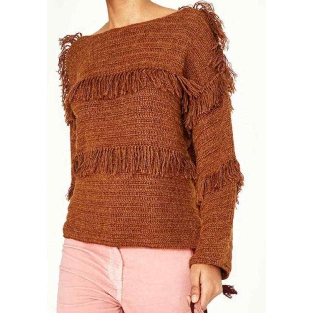 Ulla Johnson Alpaca Fringe Knit Sweater – Brown – Size P